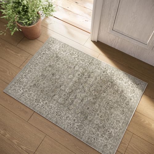 Boho Washable Throw Rugs for Entryway: Door Mat Indoor Entrance 2x3 Small Rug Stain Resistant Non-Slip Low Pile Soft Carpet for Kitchen Front Door Indoor Entrance Entry Bedroom - color: Brown Grey Cream, size: 2' x 3' (Rectangular)