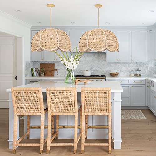 Arturesthome Indoor Hanging Ceiling Light Fixture, Hand Woven Vintage Lotus Flower Pendant Lamp Chandelier for Kitchen Living Room Bedroom D 15.7″*9.8″ - size: 15.7″ * 9.8″