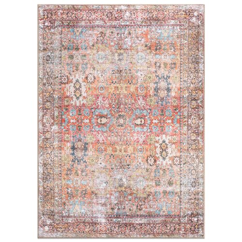 Rugshop Multi Transitional Distressed Area Rug — Machine Washable & Non‑Slip, 4' X 6' for Living Room, Bedroom and Home Office - size: 4' x 6' (Rectangular)