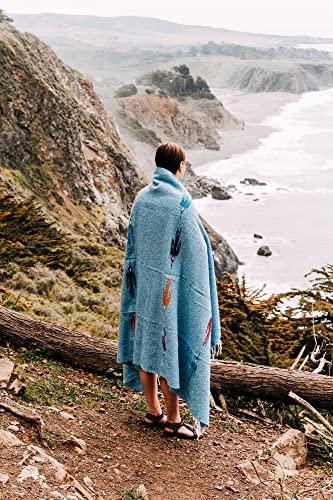 Open Road Goods Mexican Thunderbird Yoga Blanket, Handwoven Throw for Yoga, Meditation, and Home Décor – Versatile Blanket for Beach, Picnic, Camping, or Outdoor Use - color: Sky Blue