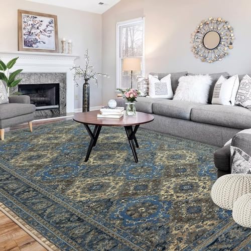 Memoryfield Vintage Rug 4x6 Traditional Floral Rug Oriental Rug Retro Medallion Area Rug for Living Room Non Slip Low Pile Bedroom Rug Aesthetic Rug Farmhouse Carpet for Dining Room Home Office Blue - color: Blue, size: 4' x 6' (Rectangular)