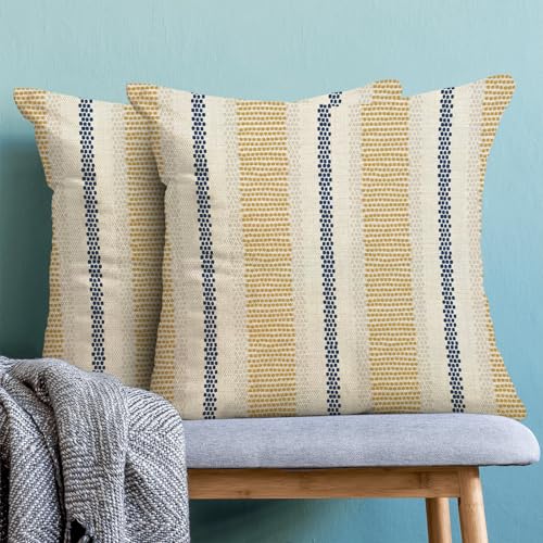Boho Pillow Covers 16x16 Set of 2 Yellow Blue Abstract Polka Dot Stripe Throw Pillow Covers Outdoor Decor Modern Minimalism Decorative Pillowcase Farmhouse Square Cushion Case for Home Couch - color: Boho-yellow Blue, size: 16" x 16" (Pack of 2)