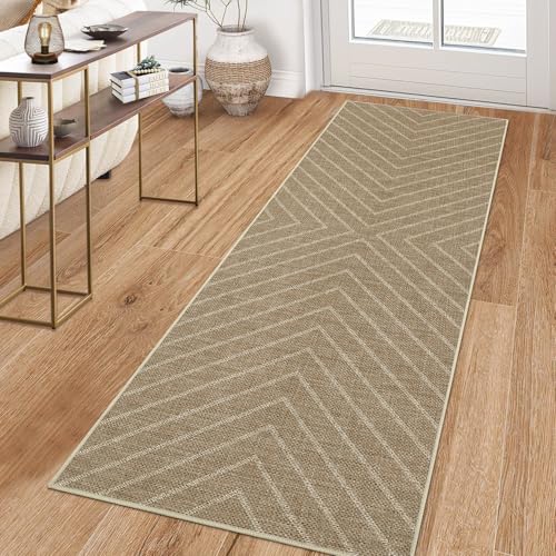 Garvee Easy Jute 2x6 Kitchen Runner Rug, Washable Rugs for Entryway Non Slip Outdoor Indoor Hallway Rug, Farmhouse Striped Morden Ultra Thin Non Shedding Carpet for Entry Bedroom Laundry 2'x6' - color: Striped|jute, size: 2' x 6' (Runner)