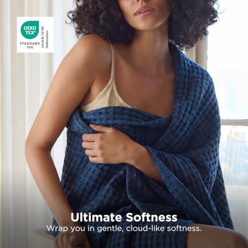 Bedsure Cooling Cotton Waffle Twin XL Blanket - Lightweight Breathable Blanket of Rayon Derived from Bamboo for Hot Sleepers, Luxury Throws for Bed, Couch and Sofa, Navy, 66x90 Inches - color: Navy, size: Twin XL (66" X 90")
