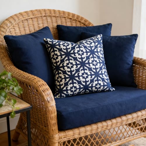 Slow Cow Canvas Embroidery Decorative Throw Pillow Cover Navy Blue Cushion Cover for Living Room 18 x18 Inches - color: Navy White, size: 18" x 18" (Pack of 1)