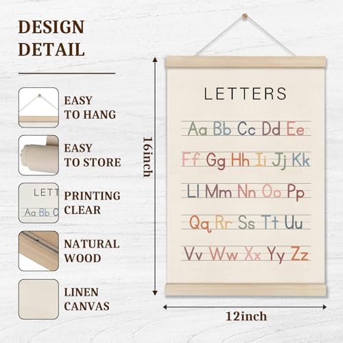Set of 3 Alphabet Numbers Poster Hanger Frame, Preschool Learning Posters, Educational Canvas Wall Art, Montessori Nursery Wall, Toddler Room Decor for Boys Girls 16x12 Inch, Boho Classroom Decor - color: Off-White02