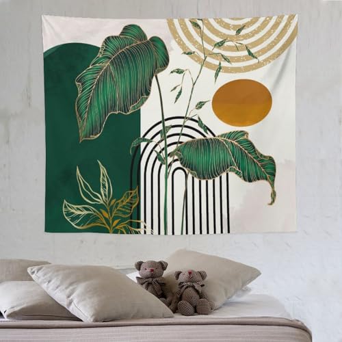 Boho Green Leaf Tapestry,Mid Century Abstract Leaves Tropical Palm Modern Minimalist Wall Hanging Neutral Home Decor Art for Living Room Bedroom Dorm 40"x30" - color: Boho Leaf-13, size: W40xL30in