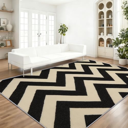 Brown Black Area Rug 3 X 5 ft, Herringbone Stripes Pattern Soft Low Pile Washable Rugs, Simple Theme Non Slip & Shedding Carpet for Bedroom Living Room Playroom Dining Room Nursery - color: Brown Black 9, size: 3' x 5' (Rectangular)