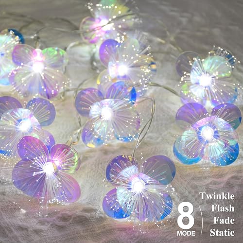 YOLIGHT Fiber Optic Flower String Lights Battery Operated with Timer, 13ft 20 LED Flower Garland Lights Fairy Lights for Room Table Wedding Christmas Easter Décor (White) - color: White, size: 13ft