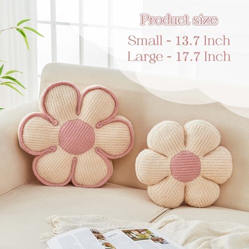 Kcvvcr Flower Pillow, Soft Flower Decorative Throw Pillow, Cute Daisy Flower Shaped Seating Floor Cushion Room Décor Plush Pillows for Sofa Couch Bed (17.7 Inch, Ivory) - color: Six Petals-ivory, size: 17.7 Inch