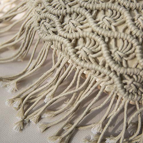 Phantoscope 100% Cotton Handmade Crochet Woven Boho Throw Pillow with Tassel Cute Farmhouse Pillow Insert Included Lumbar Small Decorative Cushion for Couch Sofa, Beige,16 inches Round - color: Khaki