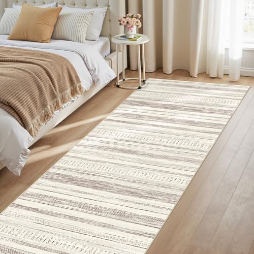 Tortania Area Rug 2x6 Runner Rugs - Washable Soft Neutral Boho Moroccan Farmhouse Rug Indoor Floor Carpet for Living Room Bedroom Kitchen Entryway Under Dining Table Home Office Decor - Beige - color: Beige, size: 2' x 6' (Runner)