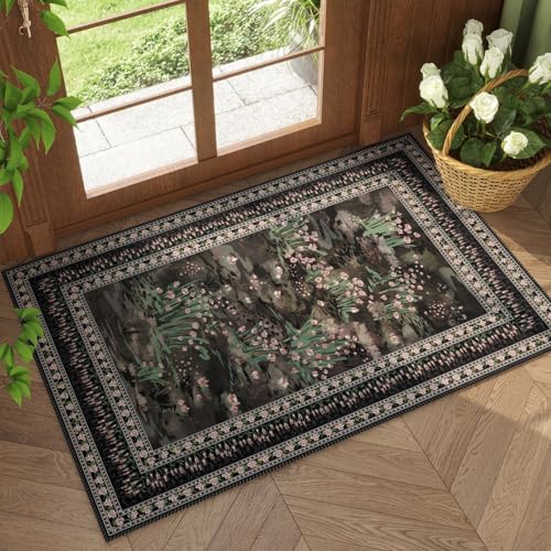 Rugcomf 2x3 Rug Abstract Vintage Indoor Door Mat Machine Washable Small Area Rug Non-Slip Low Pile Throw Rugs for Entryway Kitchen Front Door Indoor Entrance Entry Kids Room, Black - color: Black, size: 2' x 3' (Rectangular)