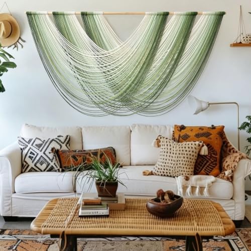 Flber Macrame Wall Hanging Large Boho Green Wall Art Decor 57" W x 31" L | green macrame Wall Decor for Living Room Bedroom fiber wall art craftsmanship home decor macrame tapestry Easy to Hang - color: Green1