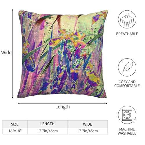 Irises Flower Pillow Covers 18 x 18 Set of 2 Vintage Floral Throw Pillow Cover Abstract Purple Green Leaf Decorative Pillowcases Farmhouse Home Decor for Couch Bed Sofa Outdoor - color: Irises Flower