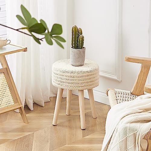 Cpintltr Round Ottoman Footstool Natural Seagrass Foot Stool Pouf Ottomans with Solid Wood Legs Hand Weave Hyacinth Footrest Step Stool for Living Room Balcony Garden Natural & Beige - color: Beige