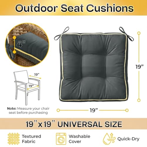 4 Pack 19x19 Inch Shredded Foam Chair Cushions with Straps - All-Season Seat Pads for Indoor/Outdoor Dining, Office, Patio, Kitchen Chairs (Gray, 19 INCH × 19 INCH) - color: Gray