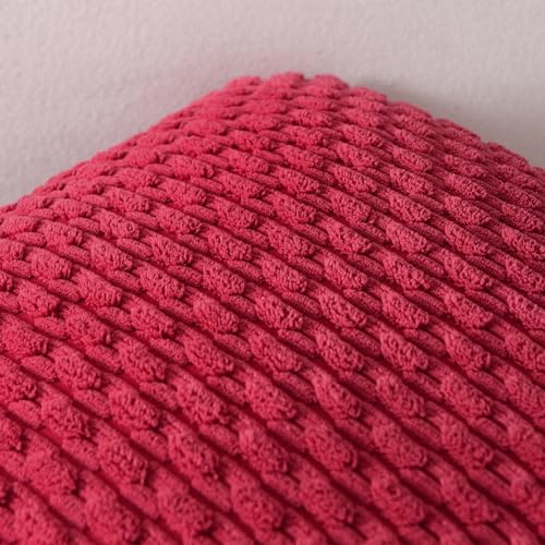 Fancy Homi 2 Packs Burgundy Decorative Throw Pillow Covers 18x18 Inch for Couch Bed Sofa, Modern Farmhouse Boho Home Decor, Soft Cute Plush Corduroy Wine Red Striped Cushion Case 45x45 CM - color: Burgundy, size: 18" x 18" (Pack of 2)