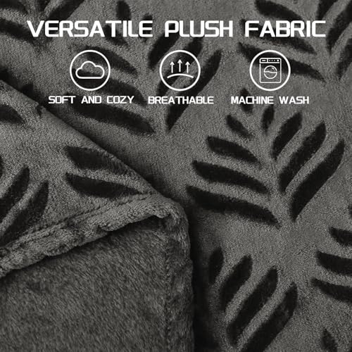 Exclusivo Mezcla Queen Size Fleece Blanket for Bed, Super Soft and Cozy Blankets All Season Use, Leaves Pattern, Plush Fuzzy Lightweight, Dark Grey, 90x90 Inch - color: Dark Green, size: Queen(90"x90")