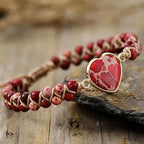 Women Boho Wrap Bracelet,Handmade Natural Stone Crystal Emperor Beads Heart Bracelet, Fashion Bohemian Jewelry Gift for Women - color: Red #2
