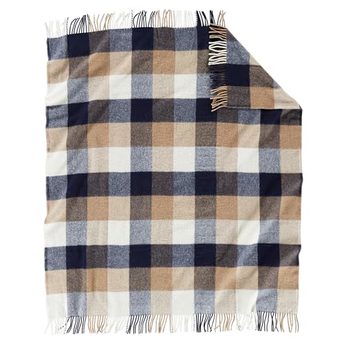 Pendleton Eco-Wise Washable Throw with Fringe 54" x 60" - 100% Wool, All Season, Washable, Soft and Durable Blanket for Home and Outdoor Adventures - Navy/Camel - color: Navy/Camel