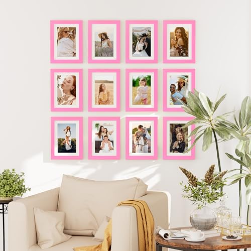 decorUhome 5x7 Picture Frame Set of 10, Display Photos 4x6 with Mat or 5x7 Unmatted for Picture Frames Collage Wall Decor, Pink - color: Pink, size: 5x7