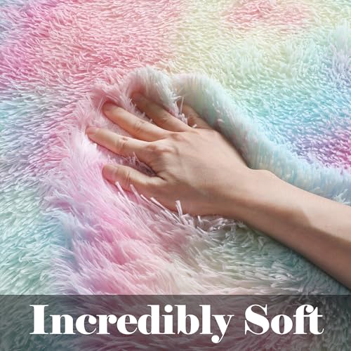 ONASAR Colorful Rainbow Runner Rugs for Bedroom Living Room, Fluffy 2x6 Bedside Hallway Area Rug, Ultra Soft Plush Furry Faux Fur Floor Carpet for Nursery Kids Dorm Closet Home Decor Aesthetic - color: Colorful Rainbow, size: 2' x 6' (Runner)