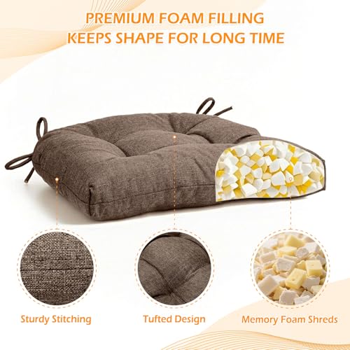 Chair Cushions for Dining Chairs Set of 4, Non Slip Indoor Kitchen Chair Cushions with Ties, Tufted Memory Foam Seat Chair Pads, 17" x 16" x 3", Dark Coffee - color: Dark Coffee, size: Pack of 4