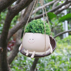 bestbear Hanging Swing Chair Planter Pot Resin Smiley Face Planter for Indoor Outdoor Plant Cute Head Flower Pots for String of Pearls Plant Live Unique IdeaI for Mother Day, Christmas (Large) - size: Large