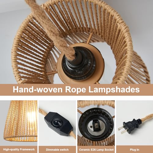 15ft Plug in Pendant Light with Cord Dimmable Switch Rattan Hanging Lamp with Hand Woven Wicker Plug in Chandelier Boho Hanging Lights Fixture for Bedroom Kitchen Hallway Foyer - size: Plug 1 Light