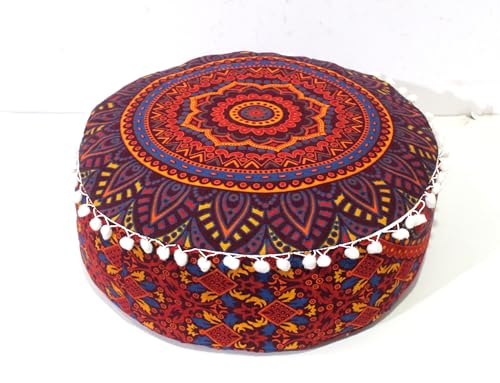 INDIAN CRAFT CASTLE ICC Floor Pillows & Cushion Covers Decorative Hippie Mandala Pouf Pillow Covers Seating Meditation Cushion Cover Large Boho Ottoman Case Pillowcase Couch New Orange, 18" Round - color: New Orange, size: 18"D x 18"W x 5"H