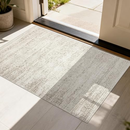 Srugn Washable Rugs 2x3 Entryway Area Rugs for Kitchen,Living Room,Bedroom- Small Low Pile Non Slip Throw Rugs for Enterway Bathroom,Vintage Indoor Door Mat for Farmhouse Home Office Decor - color: Beige-ivory-cream-brown-camel, size: 2' x 3' (Rectangular