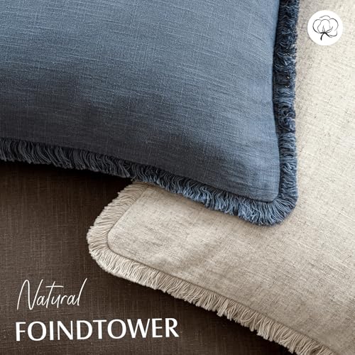 Foindtower Decorative Linen Fringe Throw Pillow Covers Cozy Boho Farmhouse Cushion Cover with Tassels Accent Pillowcase for Chair Sofa Bed Living Room Home Decor, 16×16 Inch,1PC,Dark Blue - color: Blue Ashes, size: 16" x 16" (Pack of 1)