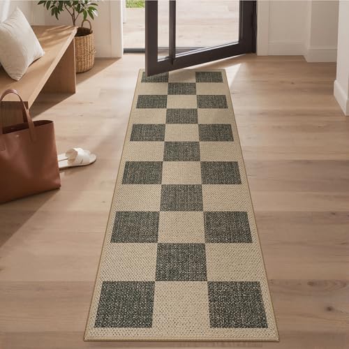 Bavni Checkered Easy Jute Rug,2x6 Runner Rug Machine Washable Non Slip Woven Plaid Carpet, Geometric Diamond Non Shedding Low Pile Modern Farmhouse Hallway Runner for Kitchen, Laundry, Corridor - color: Checkered-4, size: 2X6