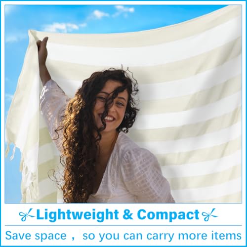 Vikumond Oversized Turkish Beach Towel Blanket XXL Cotton Sandproof Towels Boho Woven Extra Large Big Sand Free Giant Throw Blankets Huge Quilt XL Picnic Camping Necessities Cloud for Adult Gifts - color: Z Ubeige Vertical Stripe, size: Xxxl(88x82 In,224x