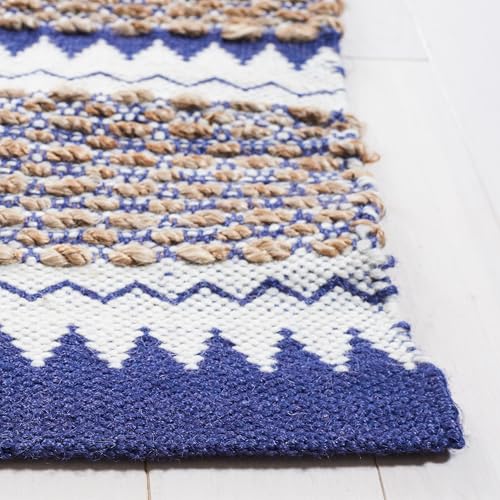 SAFAVIEH Natural Fiber Collection Runner Rug - 2'6" x 8', Natural & Navy, Handmade Farmhouse Boho Coastal Rustic Jute, Ideal for High Traffic Areas in Living Room, Bedroom (NF874N) - color: Natural/Navy, size: 2'6" x 8' (Runner)