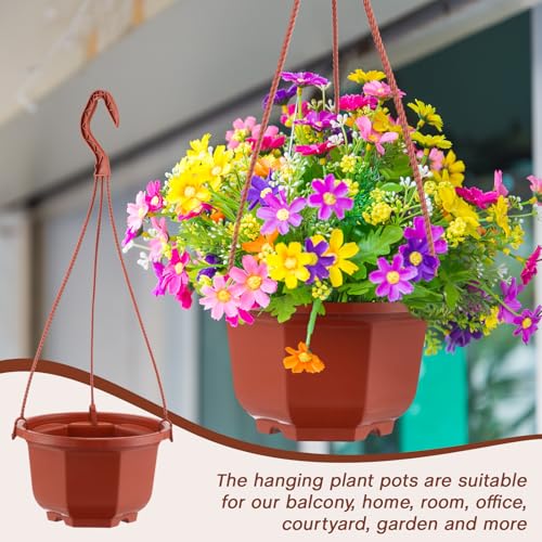 Roshtia 24 Pcs Hanging Plastic Planter Pot with Hook Flower Pots Baskets Hanging Nursery Planter Holder for Outdoor Indoor Plant Garden(Brown,6 Inch) - color: Brown, size: 6 Inch