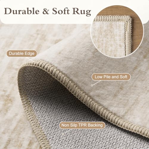 8x10 Area Rugs for Living Room Non Slip Machine Washable Rug Distressed Abstract Soft Indoor Carpet Neutral Boho Rug for Bedroom Dining Room Playroom Office, Beige - color: Beige, size: 8' x 10' (Rectangular)
