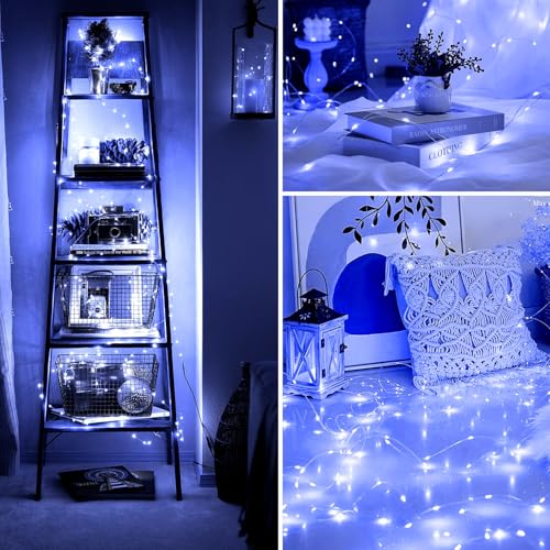 Fairy Lights 66ft 200 LED USB Twinkle String Lights Plug in Silver Wire Lights with Remote and Timer 8 Modes Outdoor Waterproof Starry Lights DIY Party Wedding Christmas Decoration（Blue） - color: Blue