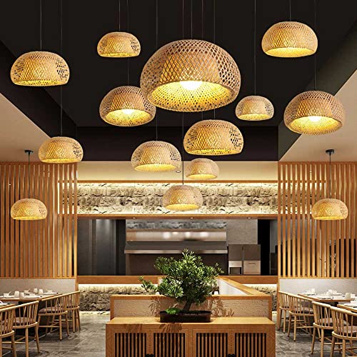 Bamboo Art Pendant Light Woven Oval LampShade Modern Hanging Natural Wicker Pendant Lamp Lighting Asian Style Restaurant Pendant Light Fixtures for Kitchen Island,Cafe,Teahouse,Bar - size: 45cm*22cm