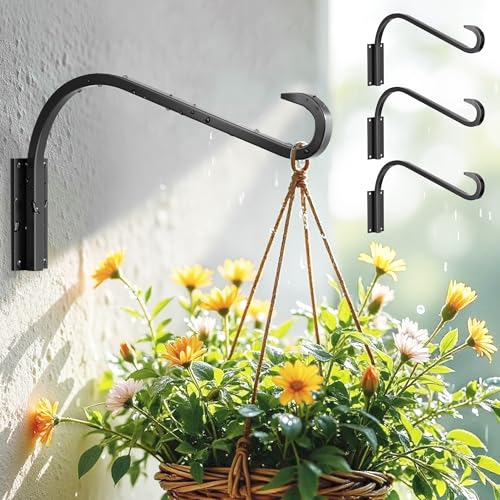 saffruff 12 Inch 4 Pack Plant Hangers for Indoor/Outdoor Wall Mount - Heavy Duty Hanging Plant Holder & Bird Feeder Hooks, Decorative Black Metal Wall Hangers for Plants, Flower Baskets - size: 12-inch 4-pack