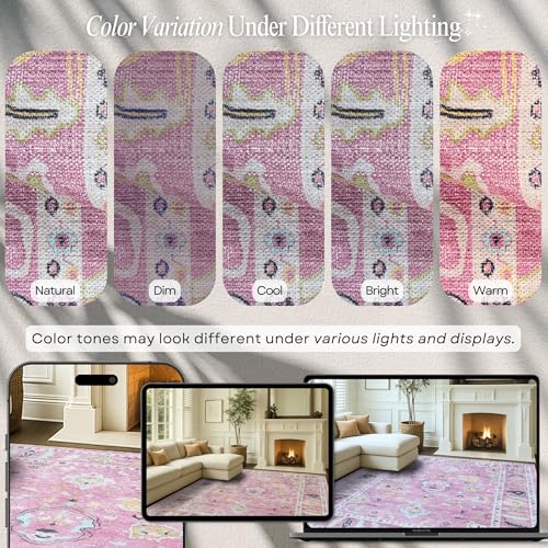 Fame Rugs Pink Modern Oushak Rug 5x7, Washable Vintage Turkish Colorful Oriental Antique Inspired Area Rugs, Luxury Living Room Bedroom (995PP, 5' x 7') - color: 995pp, size: 5' x 7' (Rectangular)