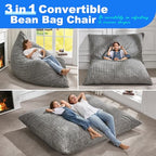 Hobestluk 3 in 1 Bean Bag Chair Giant Bean Bag Chairs for Adults with Chevron Plush Fur Cover Convertible Bean Bag Floor Cushion with Machine Washable Cover for Living Room (Chevron Plush Grey) - color: Lead Grey