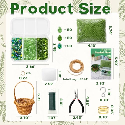GUJYUYIF Beaded Plant Kit Green Glass Beads for Plant Making with Rattan Basket, Hanging Suncatchers Beading Kit for Jewelry Making DIY Craft Kit Plants - color: Basic Green