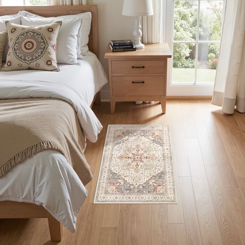 Tortania Area Rug 2x3 Doormat - Washable Vintage Oriental Farmhouse Soft Thin Indoor Carpet for Living Room Bedroom Hallway Entryway Kitchen - Orange Multi - color: Orange Multi, size: 2' x 3' (Rectangular)