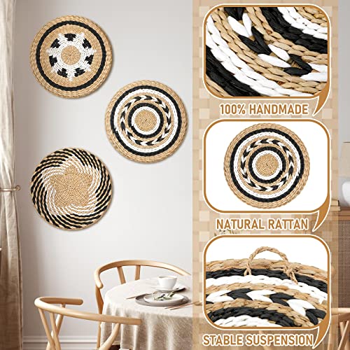 Glenmal 3 Pcs Boho Wall Basket Decor Decorative Bulrush Woven Basket Wall Decor Art Farmhouse Handmade Hanging Baskets with African Design for Living Room Display Table Settings Kitchen Home(Vivid) - style: Vivid