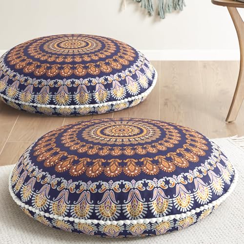 Codi Floor Pillows for Sitting Set of 2, Large Meditation Cushions for Adults with Memory Foam, Bohemian Mandala Round Seating for Outdoor Yoga and Living Room, Washable, 32 Inch, Yellow - color: Round | Yellow, size: 2 Count (Pack of 1)