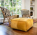 Creative Co-Op Goldenrod Square Cotton Velvet Pouf - color: Goldenrod