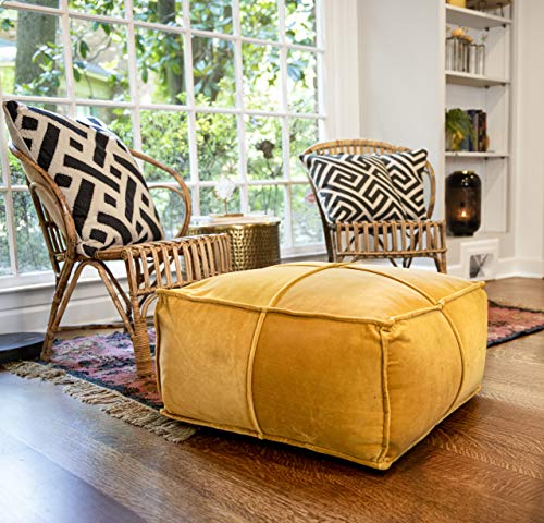 Creative Co-Op Goldenrod Square Cotton Velvet Pouf - color: Goldenrod