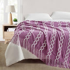BOURINA Fluffy Chenille Knitted Fringe Throw Blanket Lightweight Soft Cozy for Bed Sofa Chair Throw Blankets Deep Purple 50" x 60" - color: A-purple, size: 50"×60"